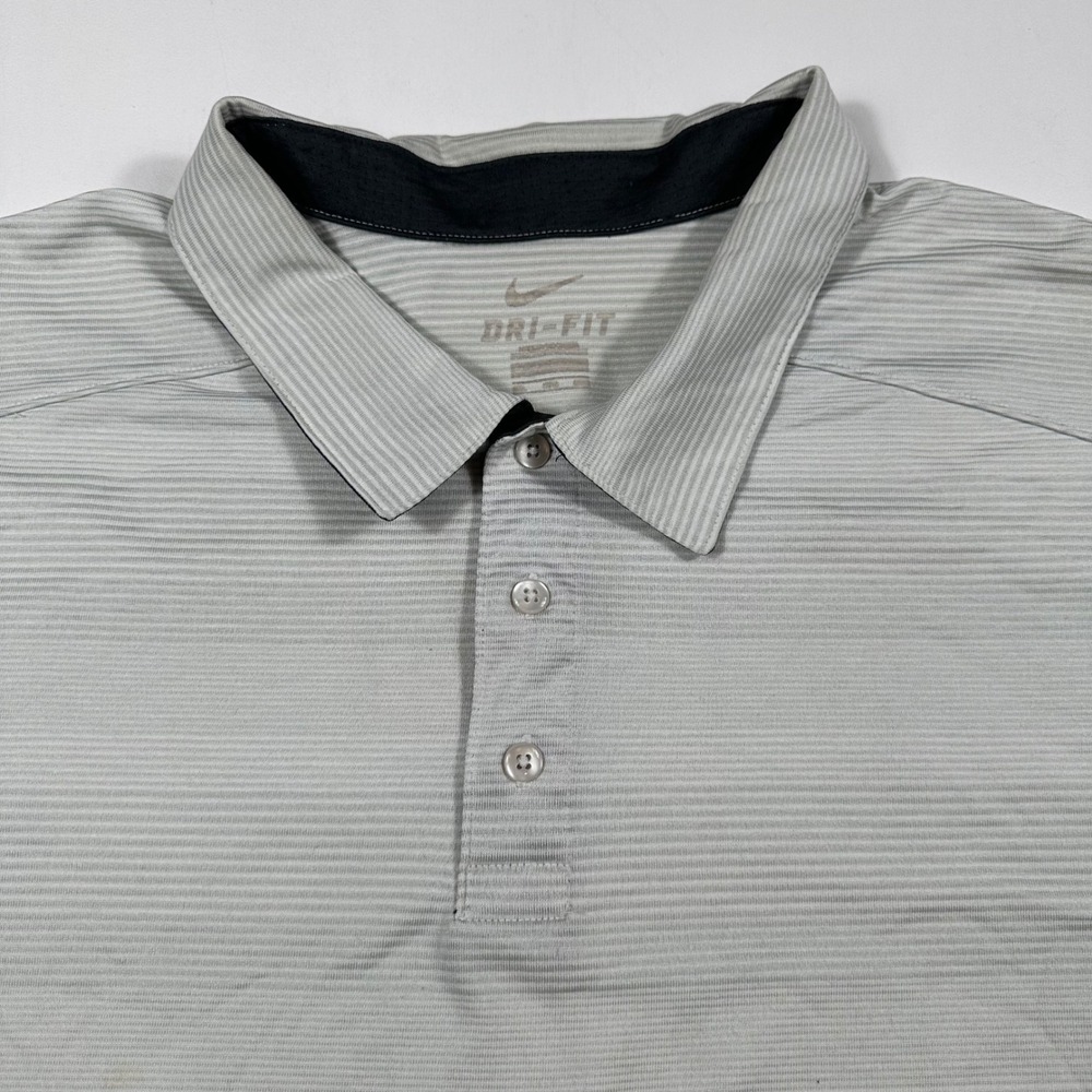 Nike Polo Shirt Mens 3XL Dri-FIT Striped Short Sleeve Gray